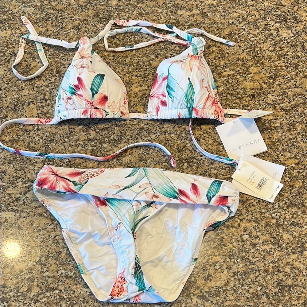 Floral Bikini Set with Pink and Green Accents